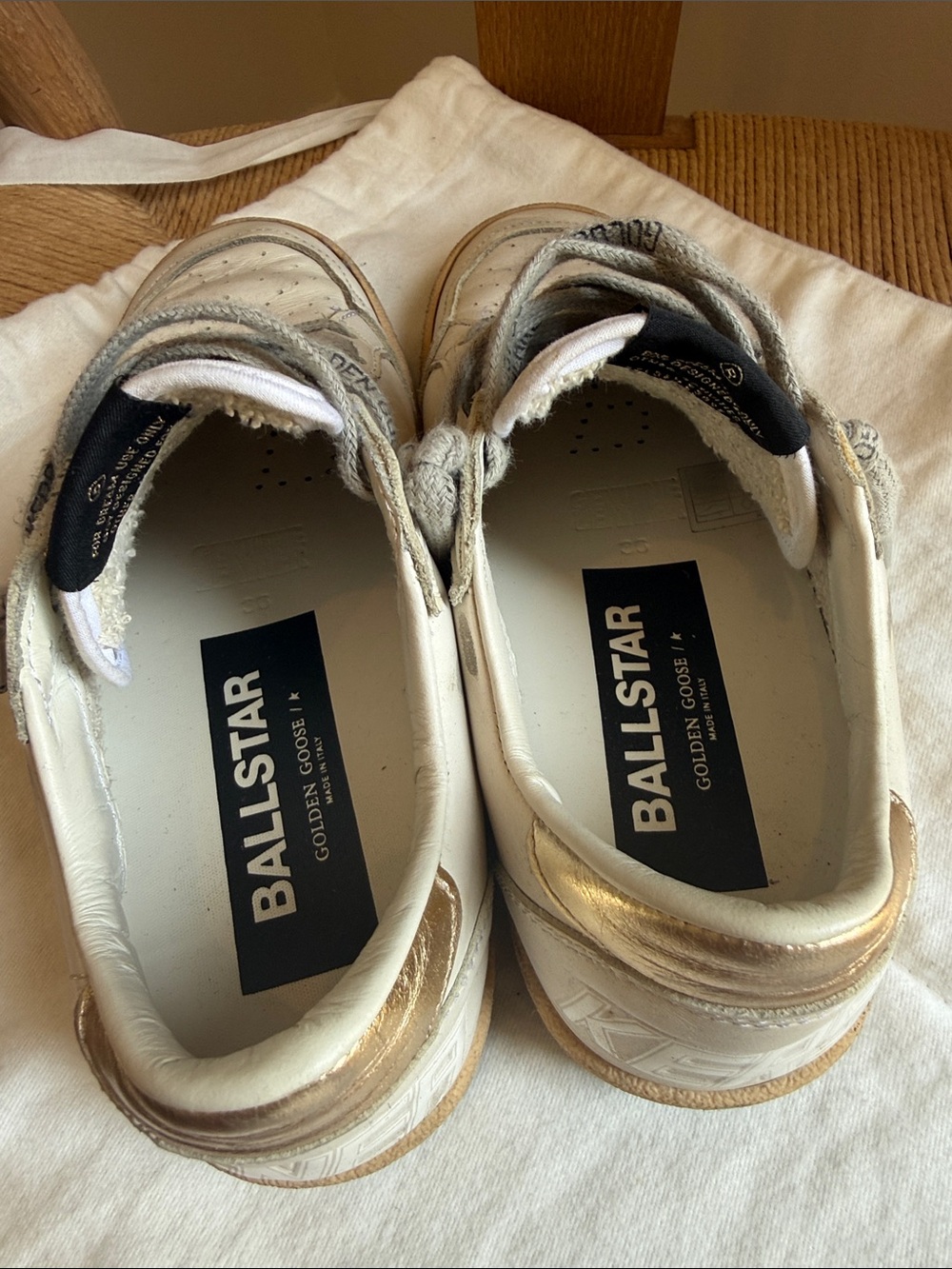 Golden Goose Ball Star 36 White Leather Sneakers with Gold Star - Picture 4 of 6